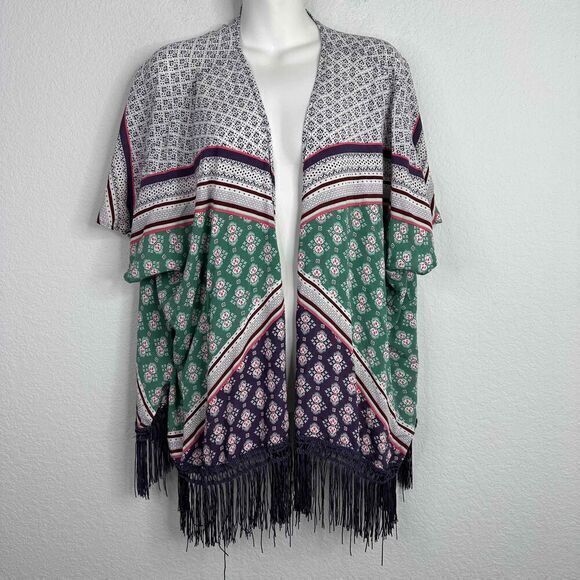 Victoria's‎ Secret Kimono Women's XS Geometric Boho Open Front Fringed Cardigan - Picture 1 of 6
